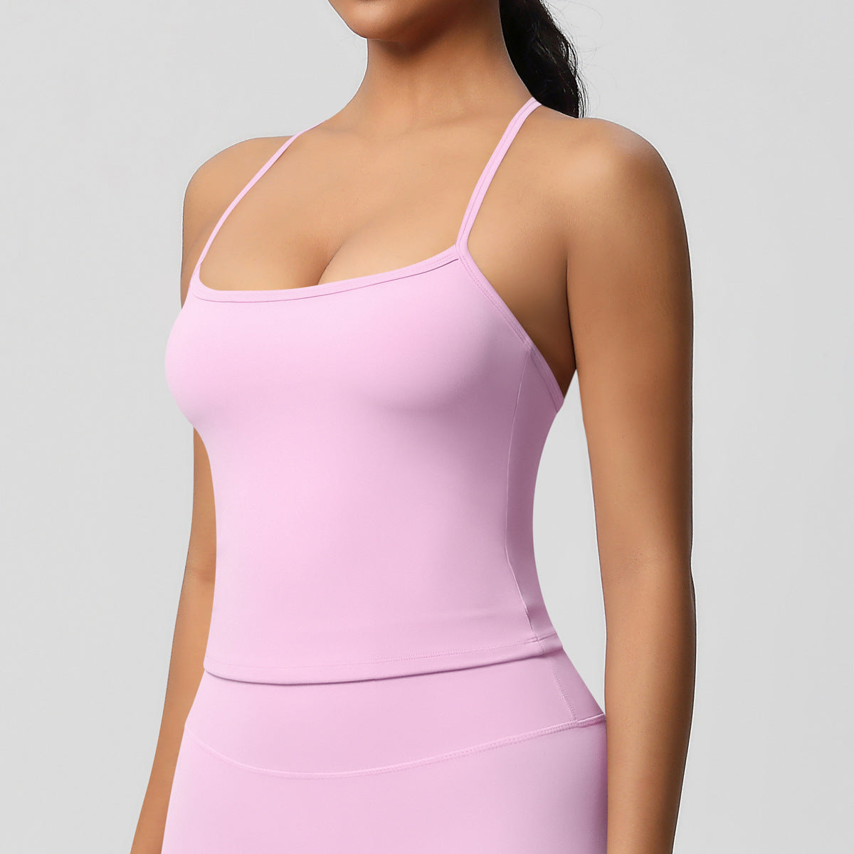 Ensemble de sport femme – Top dos travaillé et pantalon – Débardeur 7107 – rose fleur de cerisier