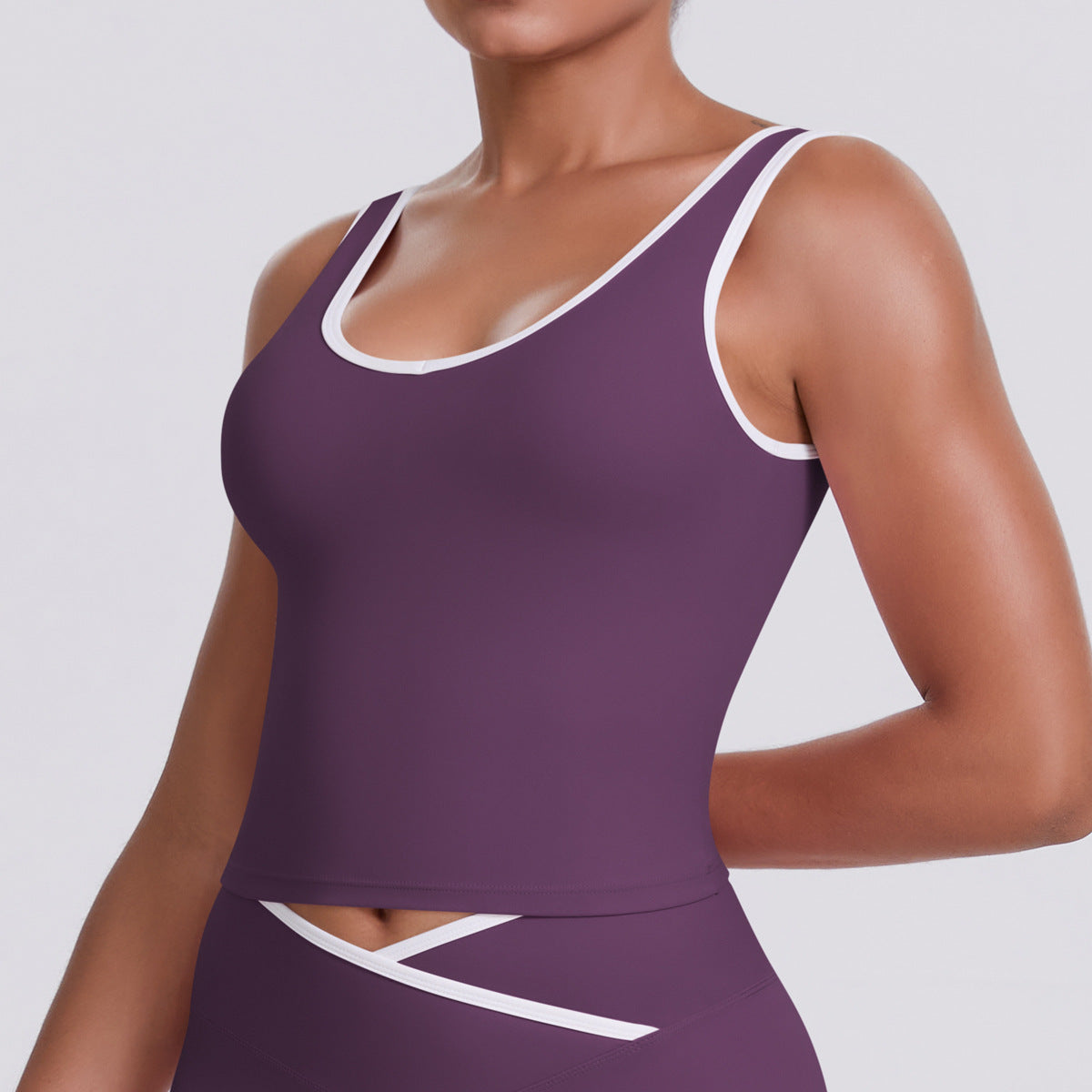 Completo Sportivo Donna – Top Incrociato e Pantaloni a Gamba Larga – Canotta 7119 – viola