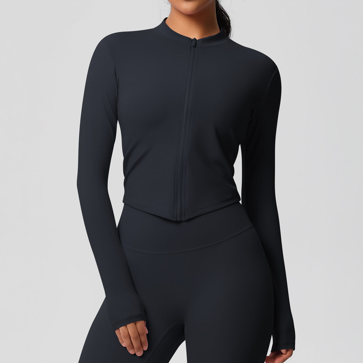 Completo Sportivo Donna – Top Schiena Lavorata e Pantaloni – Giacca con zip 7106 – nero