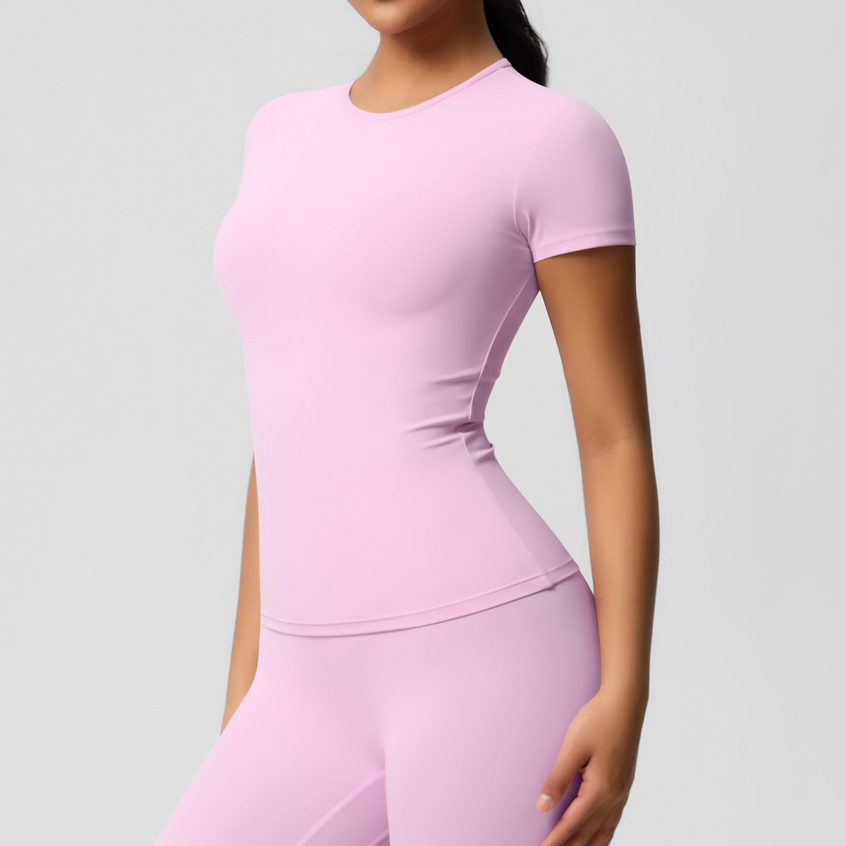 Completo Sportivo Donna – Top Schiena Lavorata e Pantaloni – Maglia manica corta 7103 – rosa sakura