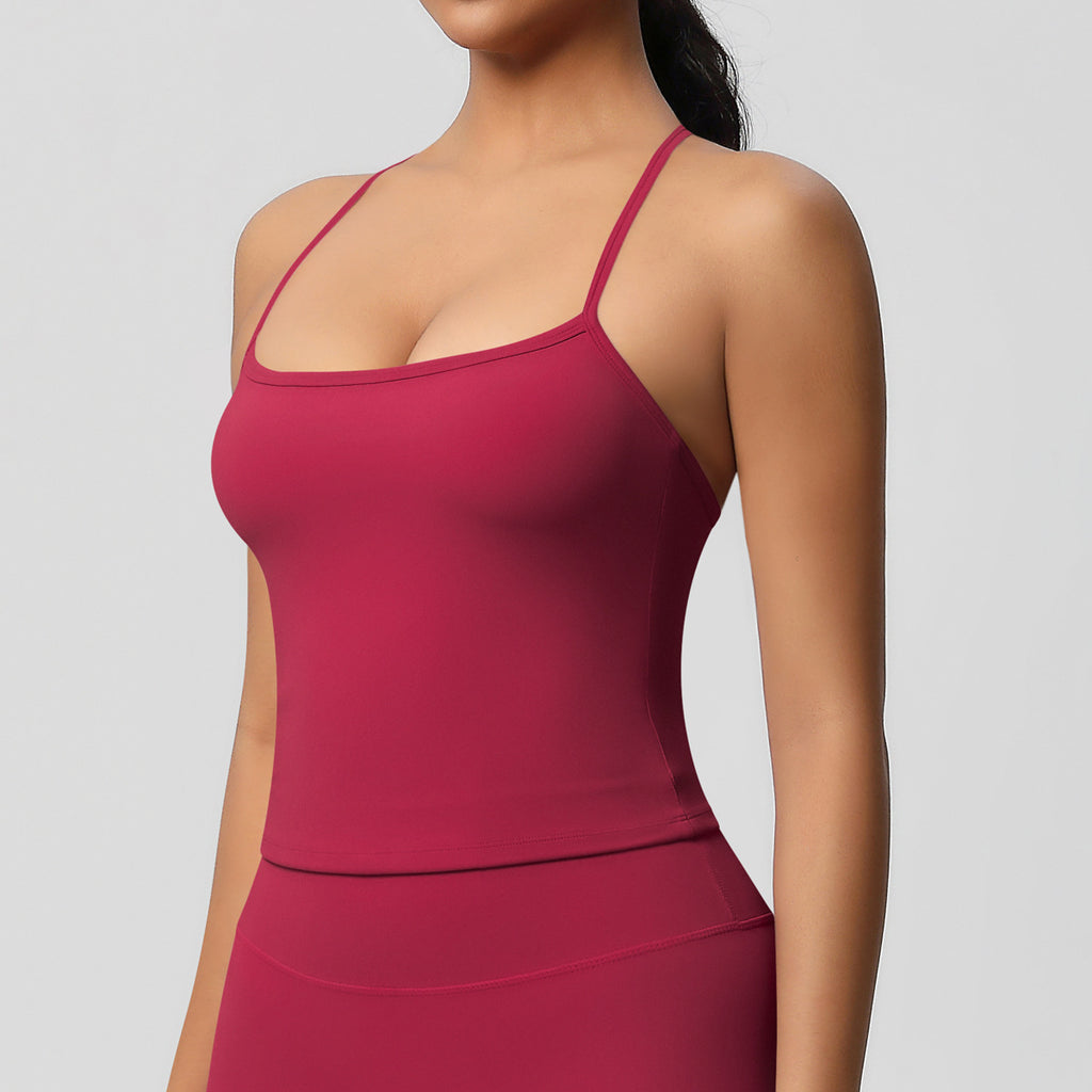 Ensemble de sport femme – Top dos travaillé et pantalon – Débardeur 7107 – rose vif