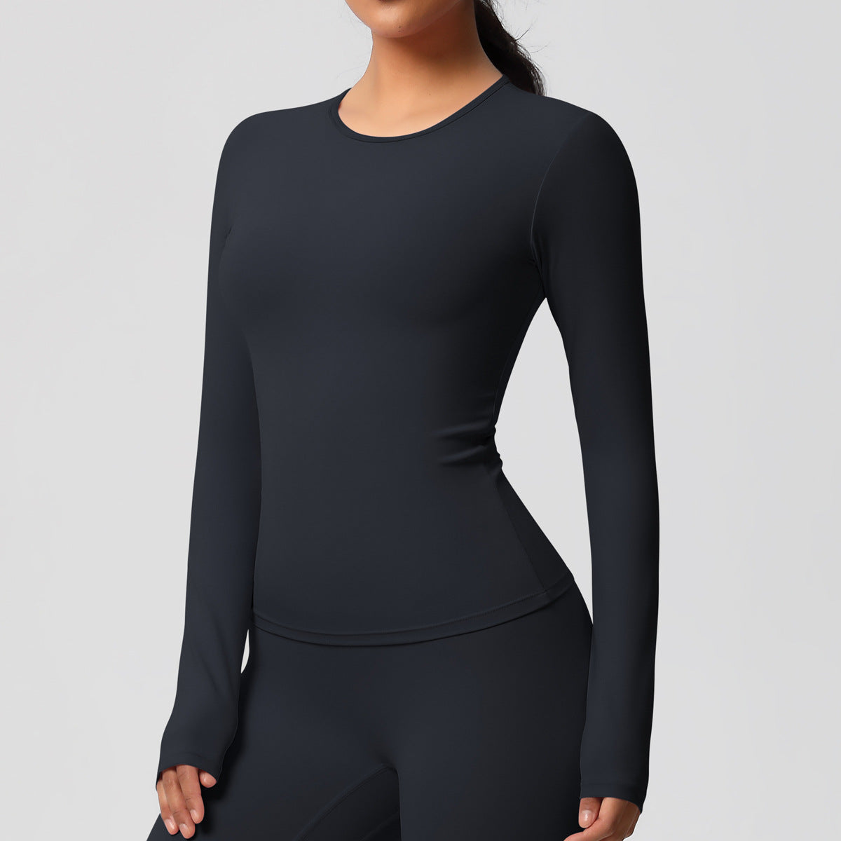 Completo Sportivo Donna – Top Schiena Lavorata e Pantaloni – Maglia manica lunga 7102 – nero