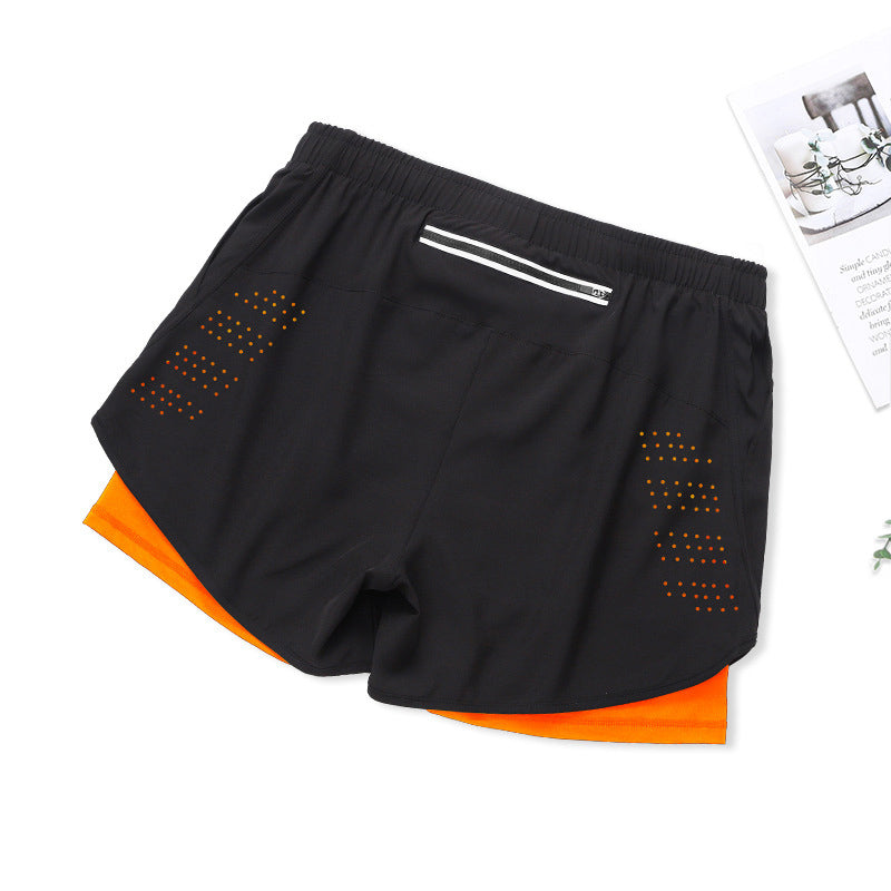 Short de sport homme double couche – Orange fluo