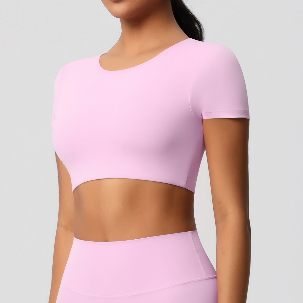 Completo Sportivo Donna – Top Schiena Lavorata e Pantaloni – Maglia manica corta 7105 – rosa ciliegio