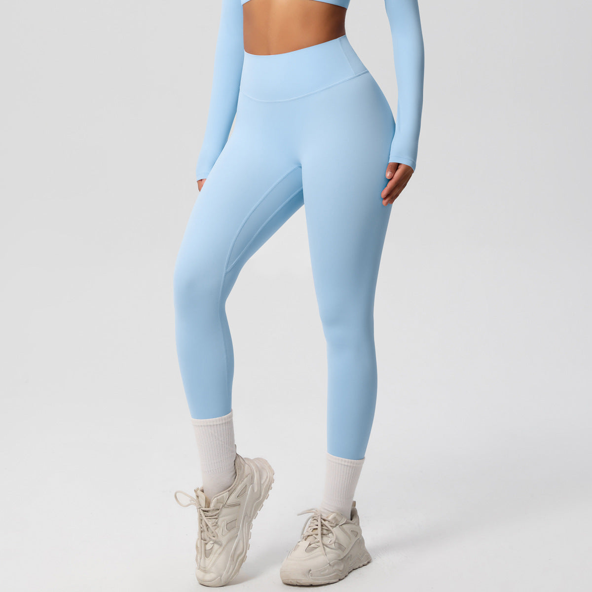 Completo Sportivo Donna – Top Schiena Lavorata e Pantaloni – Pantaloni 7100 – azzurro cielo