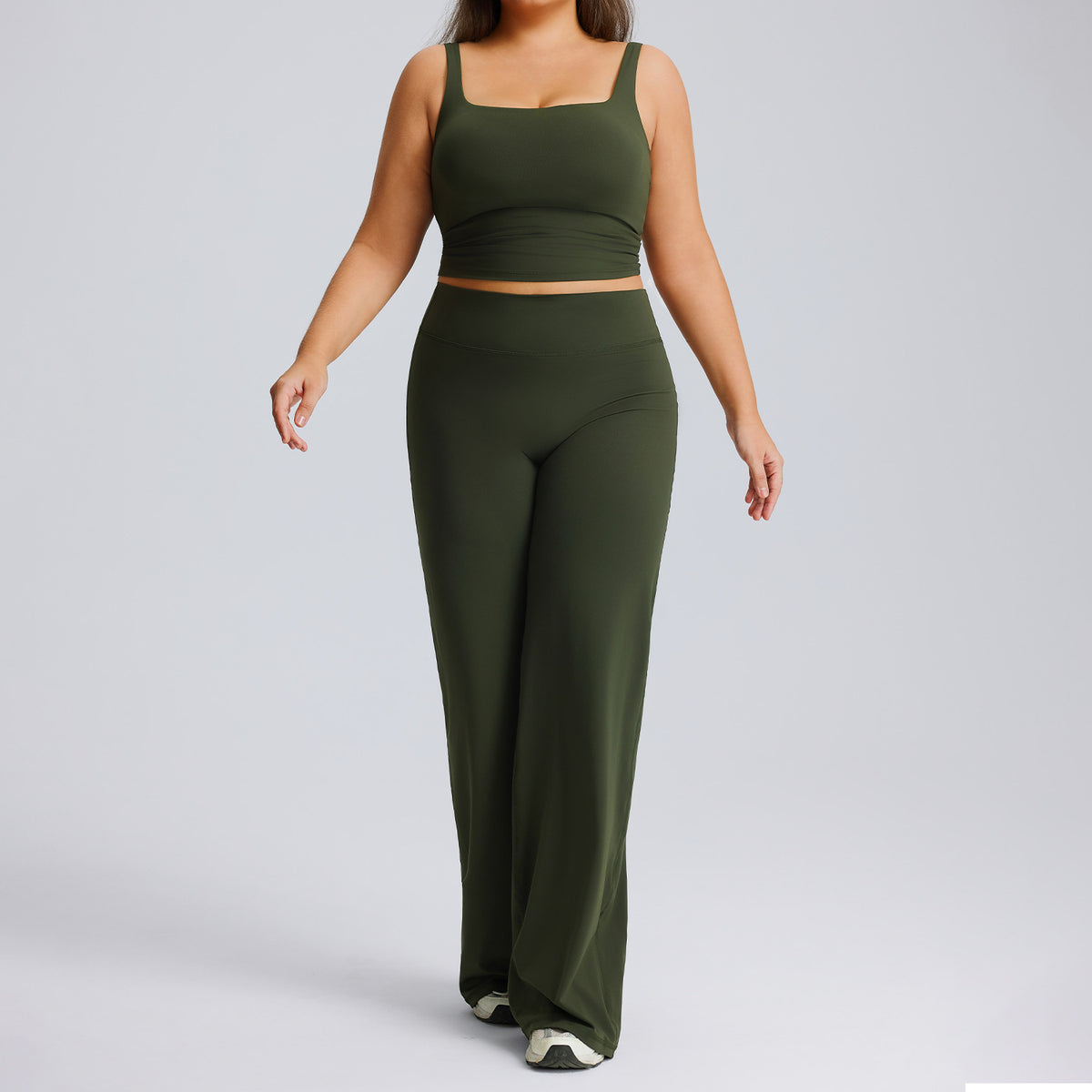Completo Sportivo Donna – Top e Pantaloni Dritti – Completo top schiena aperta + pantaloni – verde bosco