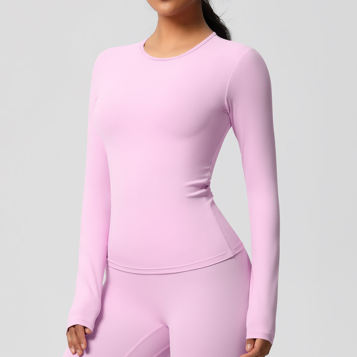 Completo Sportivo Donna – Top Schiena Lavorata e Pantaloni – Maglia manica lunga 7102 – rosa sakura