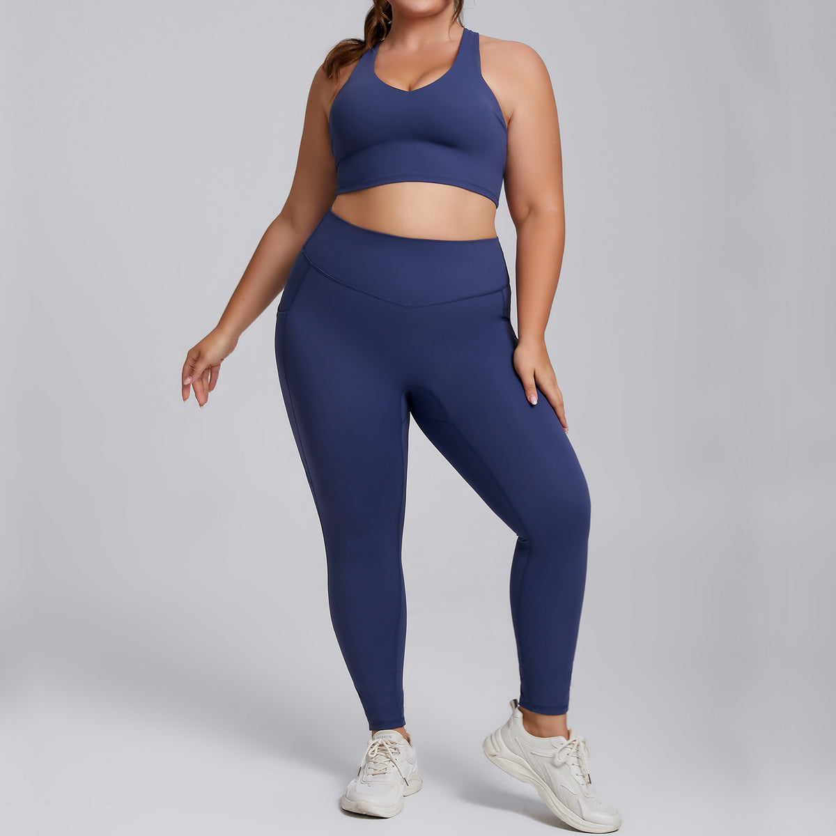 Completo Yoga Donna Due Pezzi – Tessuto Premium – Completo top + pantaloni – blu navy