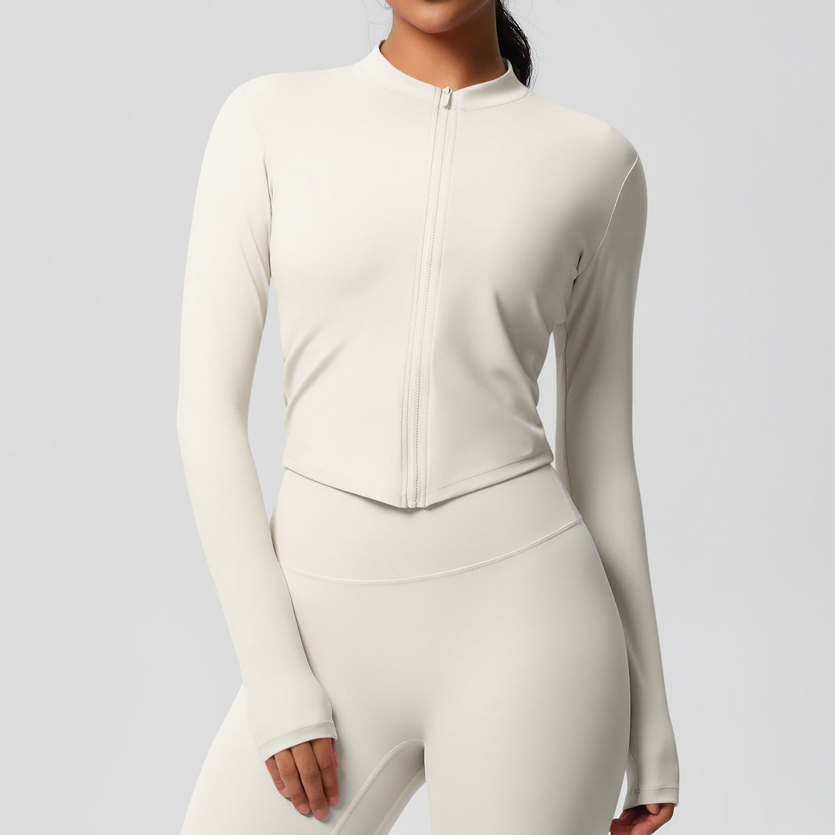 Completo Sportivo Donna – Top Schiena Lavorata e Pantaloni – Giacca con zip 7106 – avorio