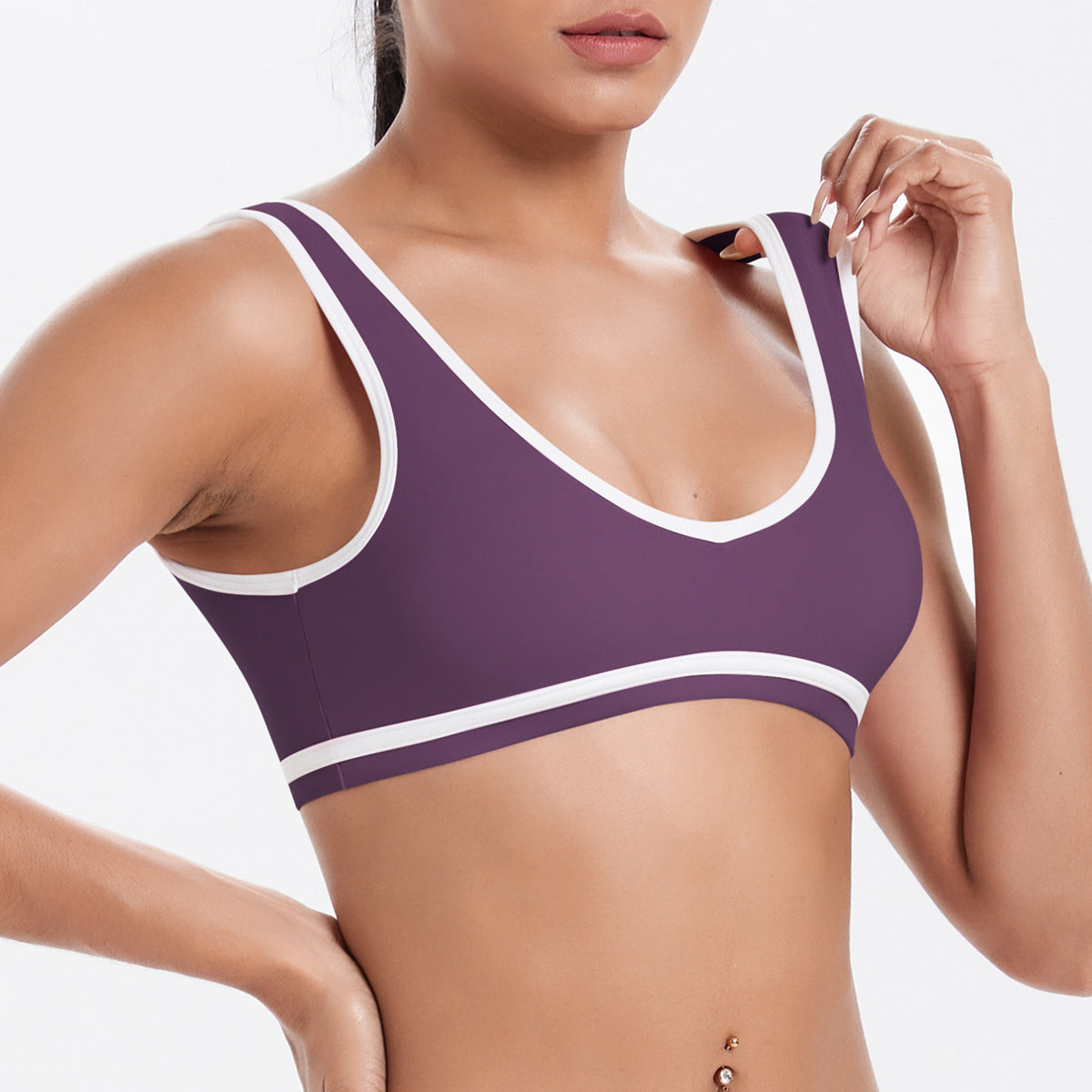 Completo Sportivo Donna – Top Incrociato e Pantaloni a Gamba Larga – Reggiseno sportivo 7120 – viola