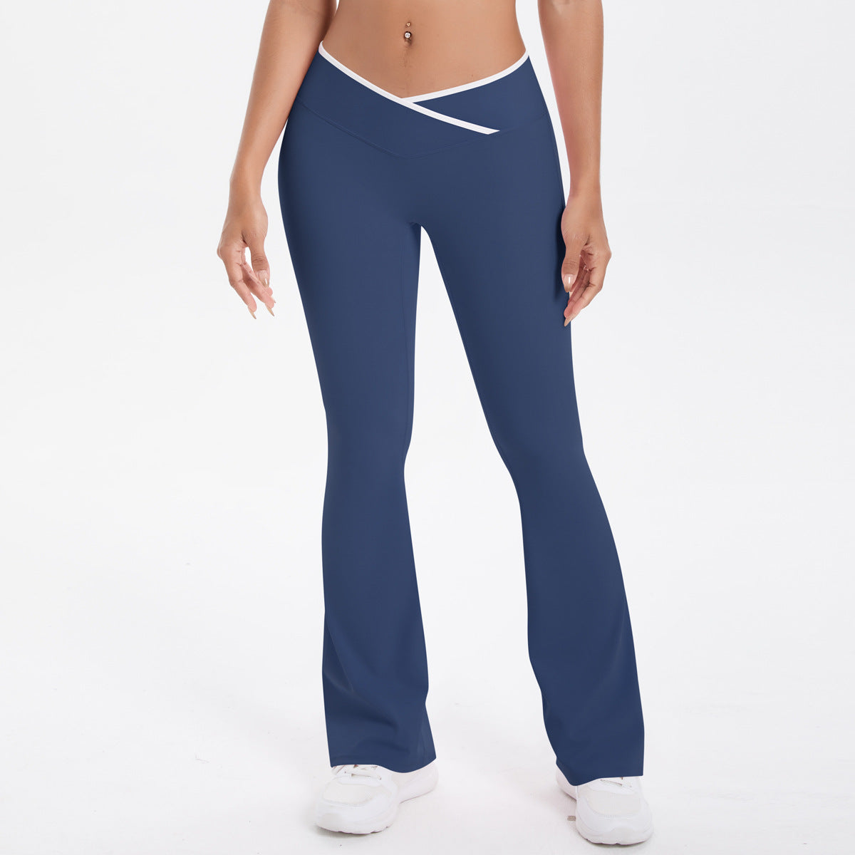 Completo Sportivo Donna – Top Incrociato e Pantaloni a Gamba Larga – Pantaloni a gamba larga 7116 – blu