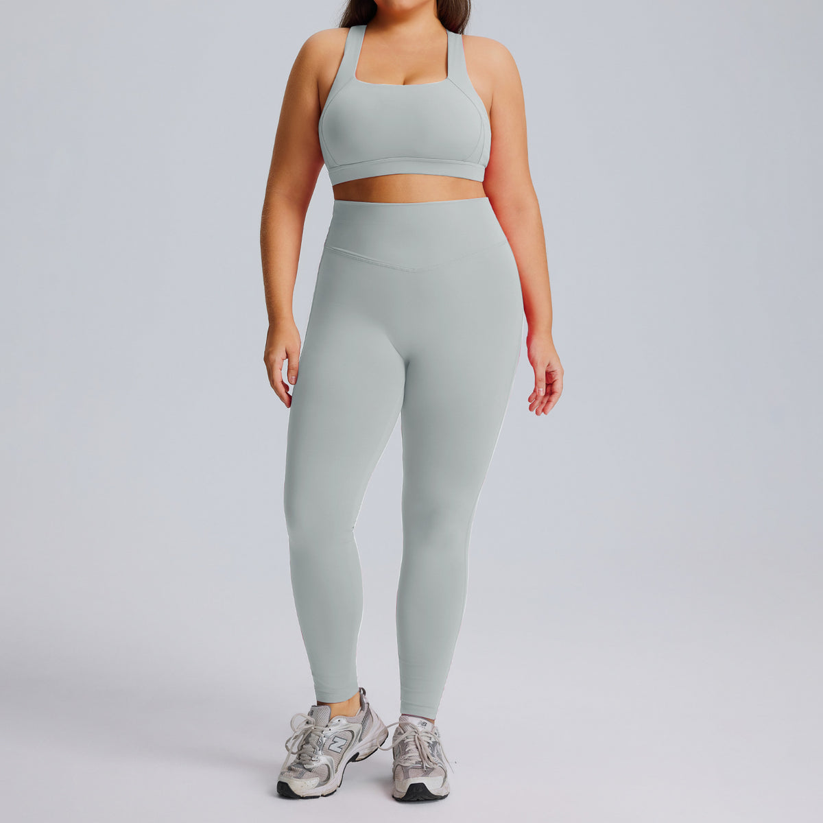 Completo Sportivo Donna – Top e Leggings per Corsa – Completo top + leggings – grigio ghiaccio