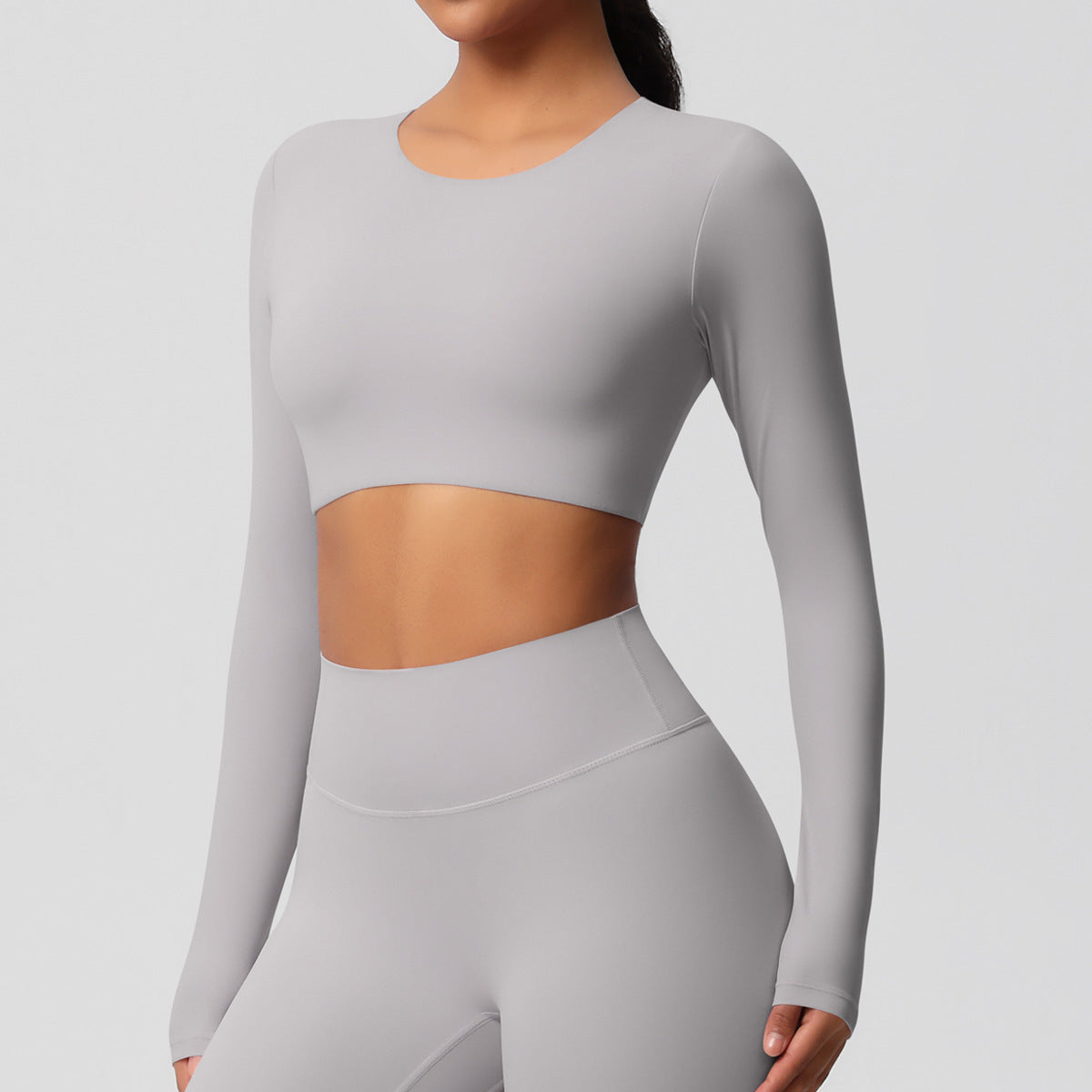 Completo Sportivo Donna – Top Schiena Lavorata e Pantaloni – Maglia manica lunga 7104 – grigio ghiaccio