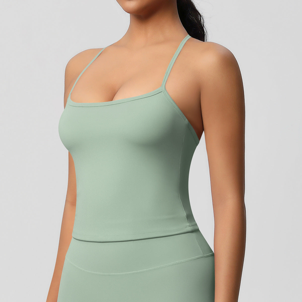 Ensemble de sport femme – Top dos travaillé et pantalon – Débardeur 7107 – vert basilic