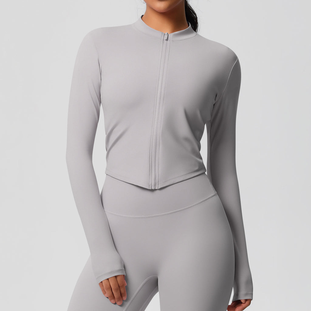 Ensemble de sport femme – Top dos travaillé et pantalon – Veste zippée 7106 – gris glacier