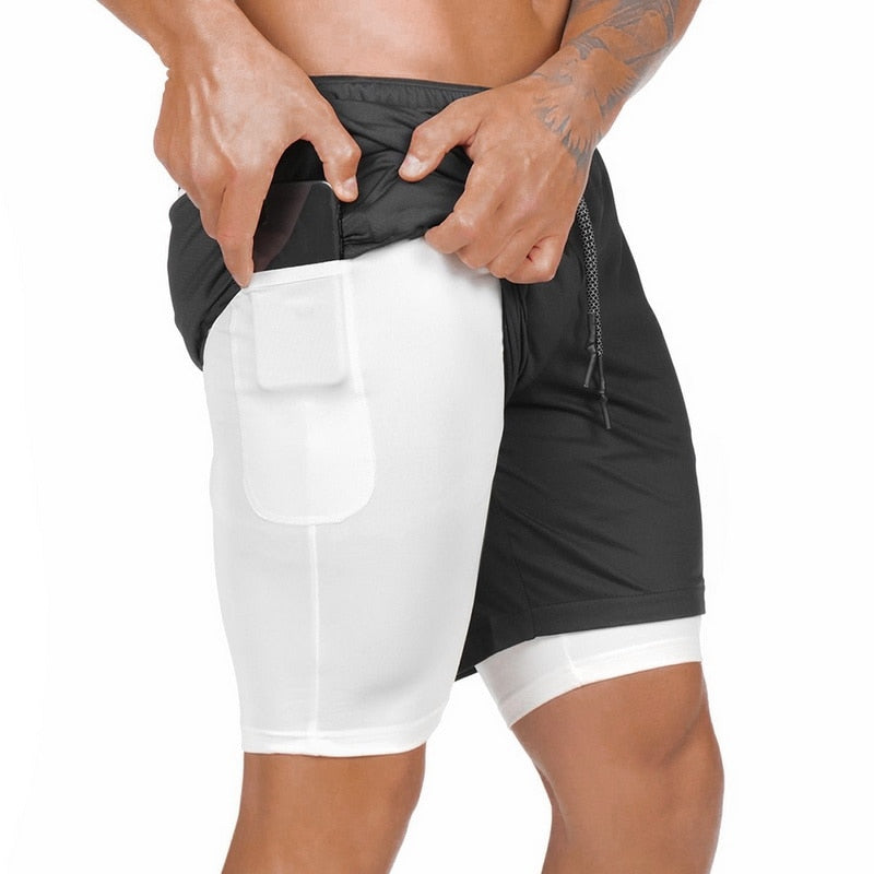 Pantaloncini Sportivi Uomo 2 in 1 con Tasche Zip