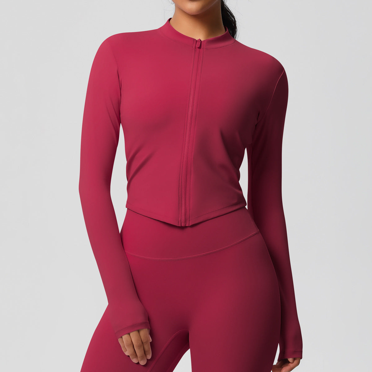 Ensemble de sport femme – Top dos travaillé et pantalon – Veste zippée 7106 – rose vif