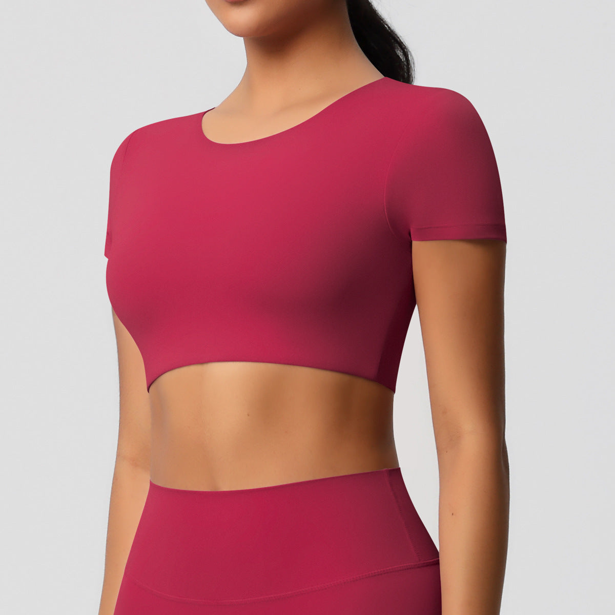 Completo Sportivo Donna – Top Schiena Lavorata e Pantaloni – Maglia manica corta 7105 – rosa intenso