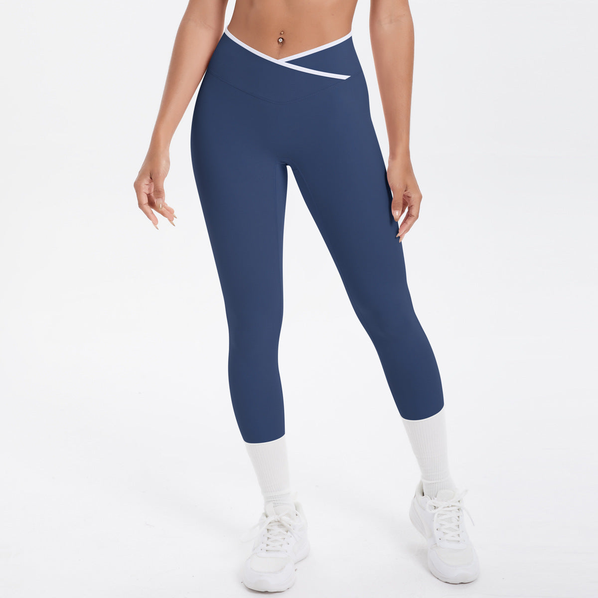 Completo Sportivo Donna – Top Incrociato e Pantaloni a Gamba Larga – Pantaloni 7118 – blu