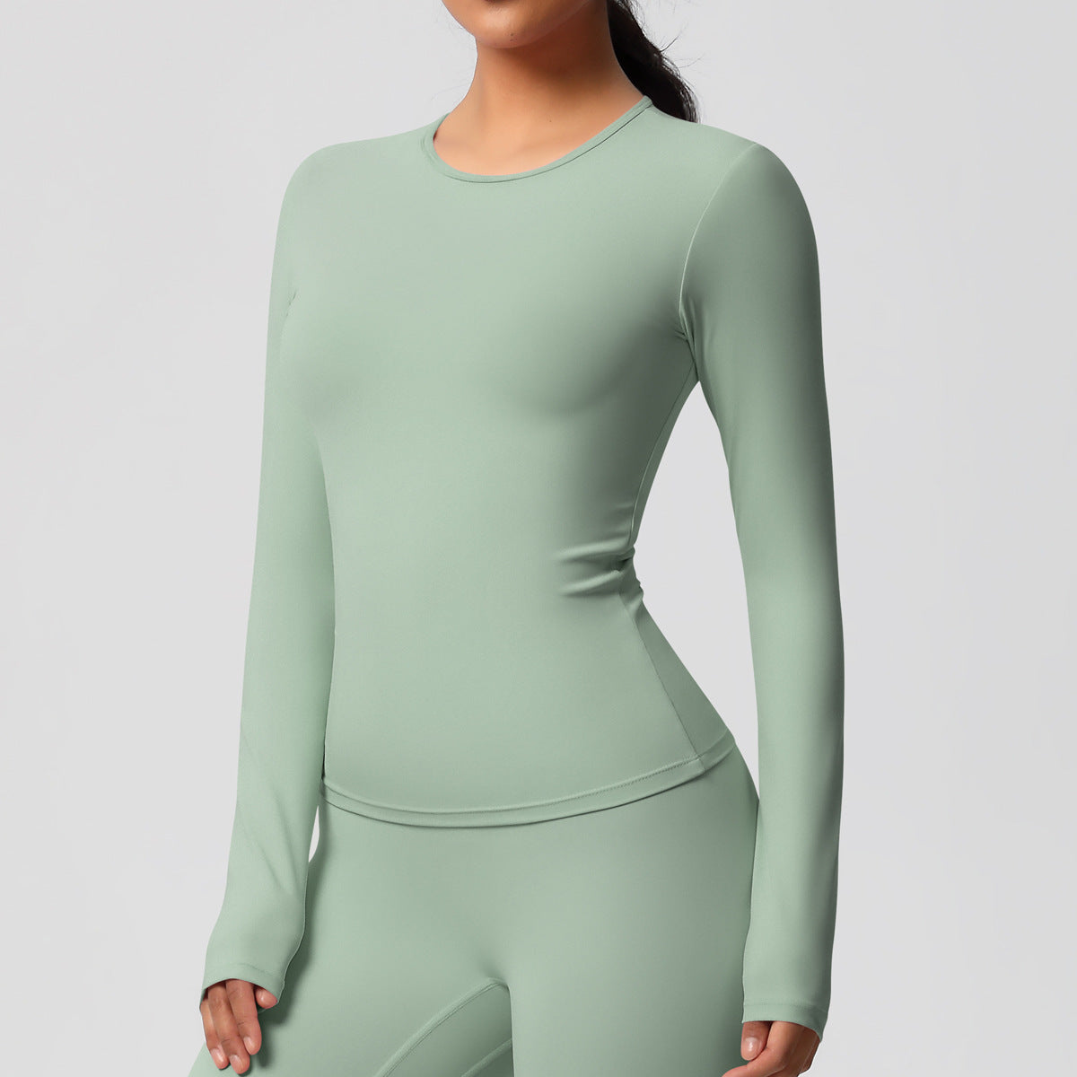 Completo Sportivo Donna – Top Schiena Lavorata e Pantaloni – Maglia manica lunga 7102 – verde basilico
