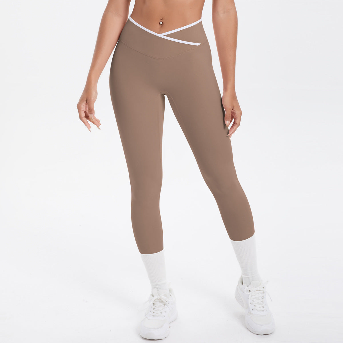 Completo Sportivo Donna – Top Incrociato e Pantaloni a Gamba Larga – Pantaloni 7118 – marrone cacao