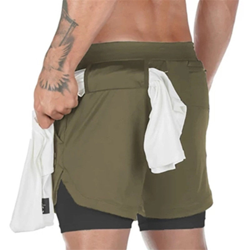 Pantaloncini da Corsa Uomo Camouflage 2 in 1 – Verde militare