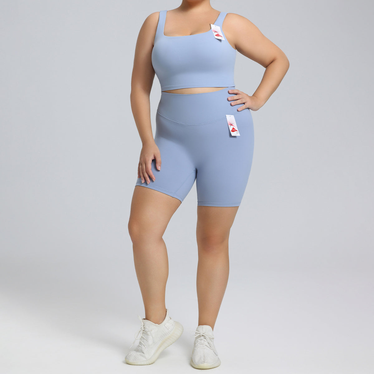 Completo Yoga Donna Aderente – Top e Leggings – Completo top schiena aperta + shorts – blu