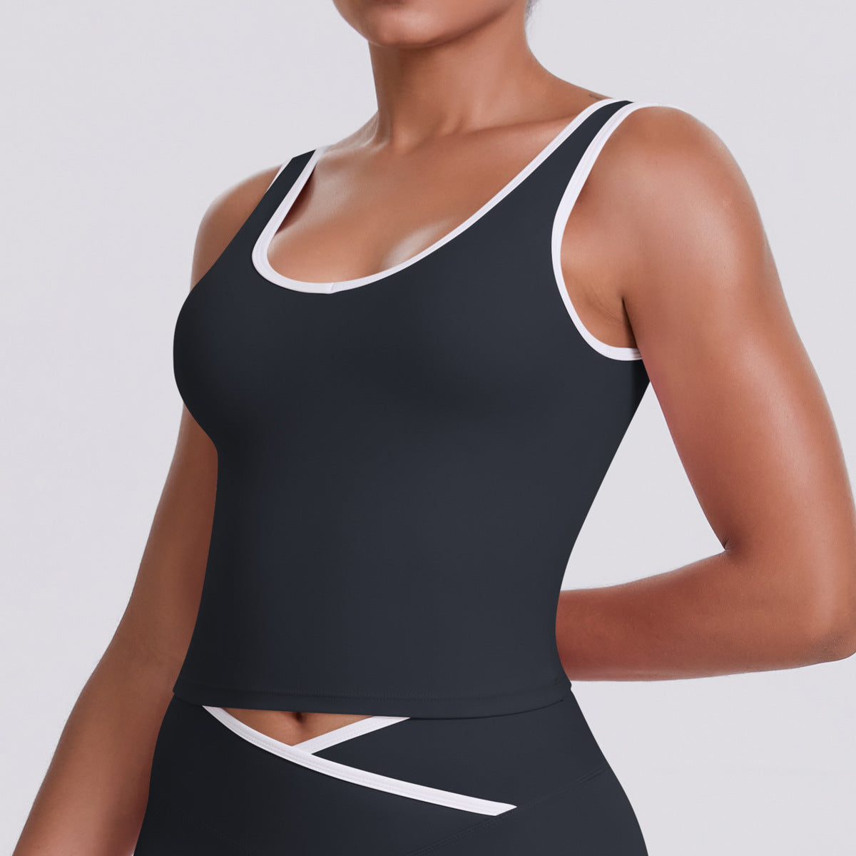 Completo Sportivo Donna – Top Incrociato e Pantaloni a Gamba Larga – Canotta 7119 – nero
