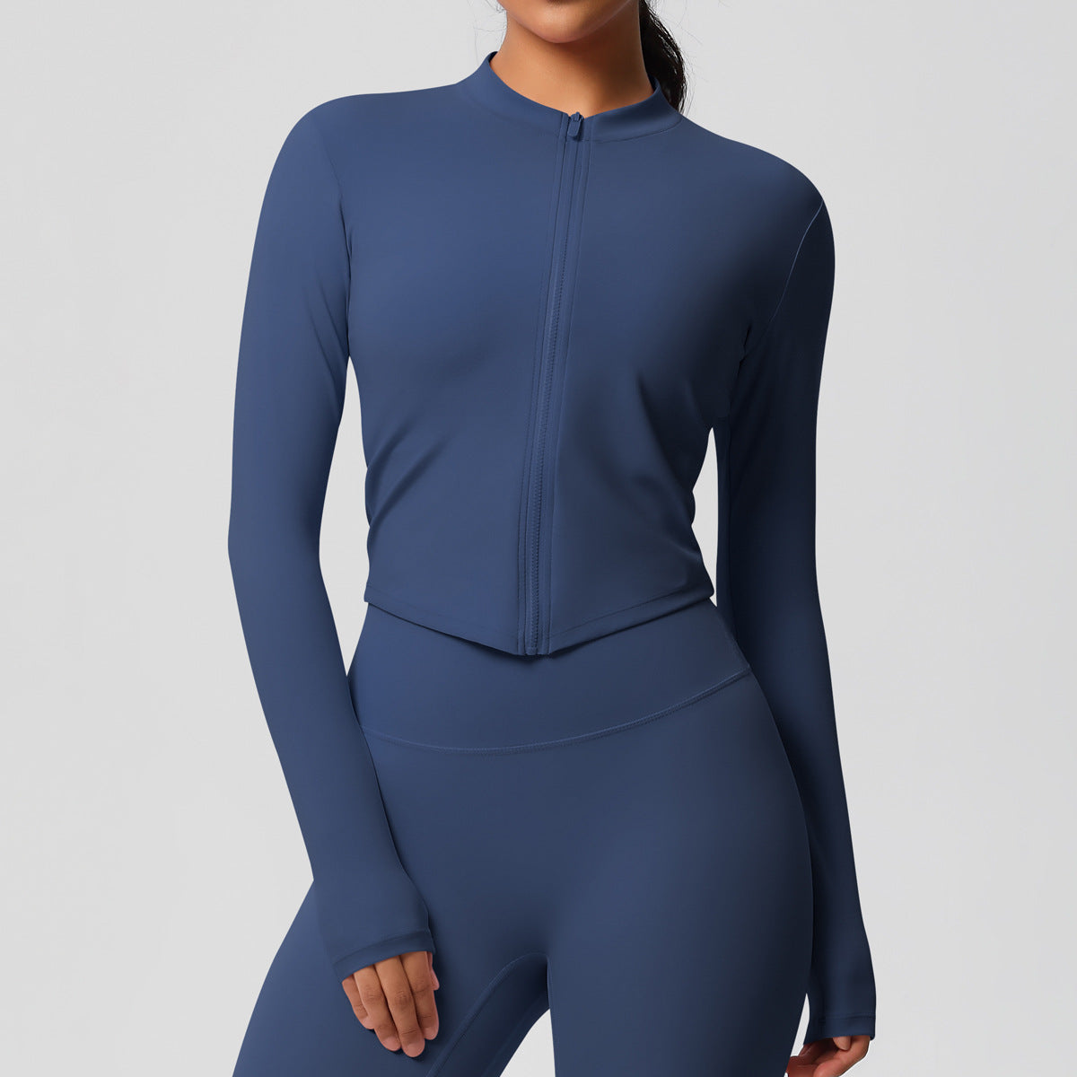 Completo Sportivo Donna – Top Schiena Lavorata e Pantaloni – Giacca con zip 7106 – blu