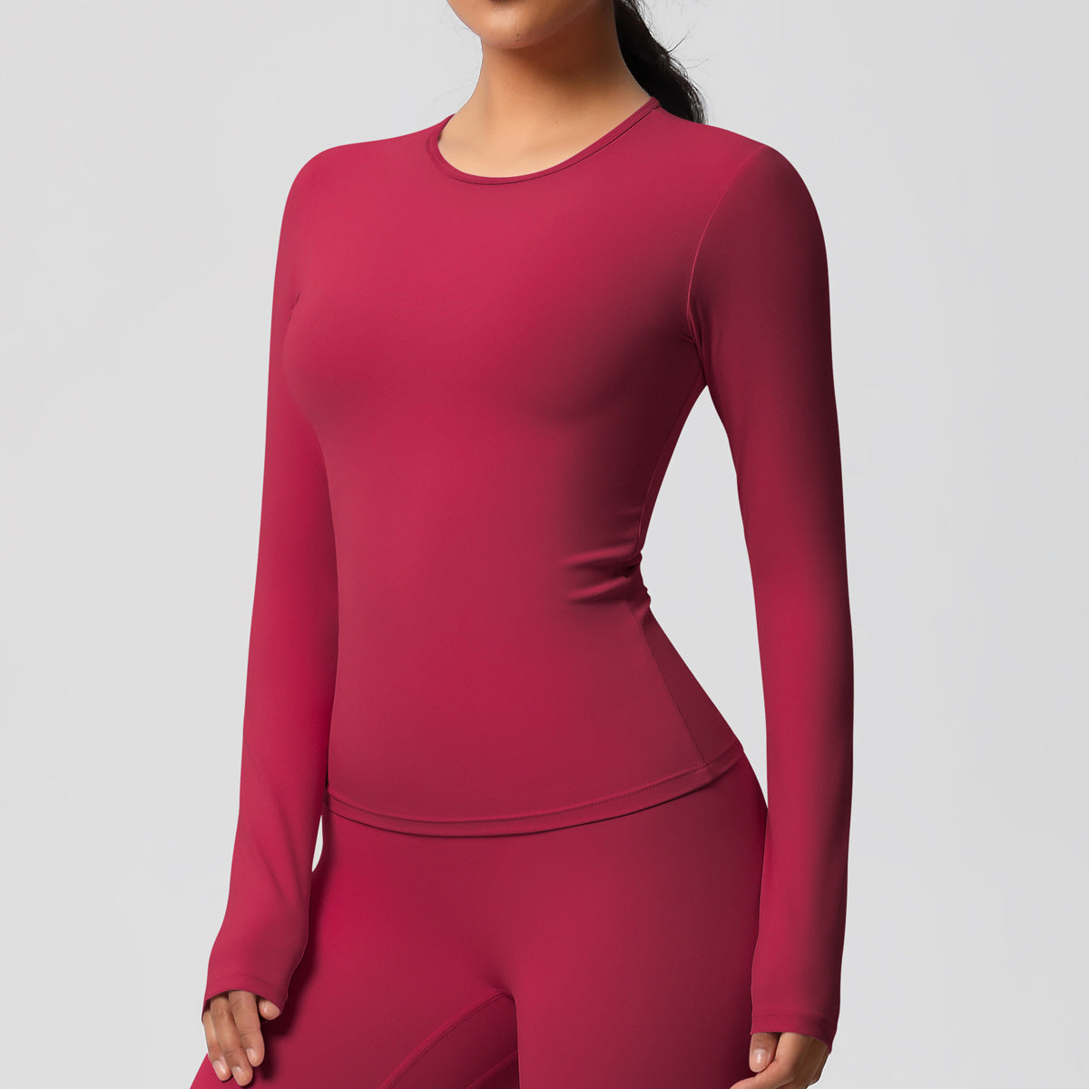 Completo Sportivo Donna – Top Schiena Lavorata e Pantaloni – Maglia manica lunga 7102 – rosa intenso