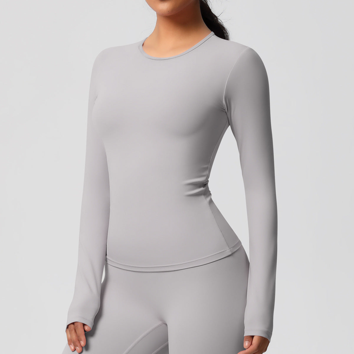 Completo Sportivo Donna – Top Schiena Lavorata e Pantaloni – Maglia manica lunga 7102 – grigio ghiaccio