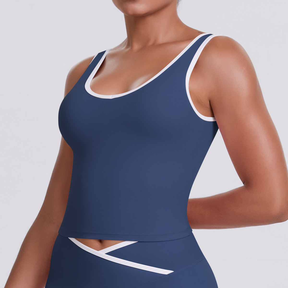 Completo Sportivo Donna – Top Incrociato e Pantaloni a Gamba Larga – Canotta 7119 – blu