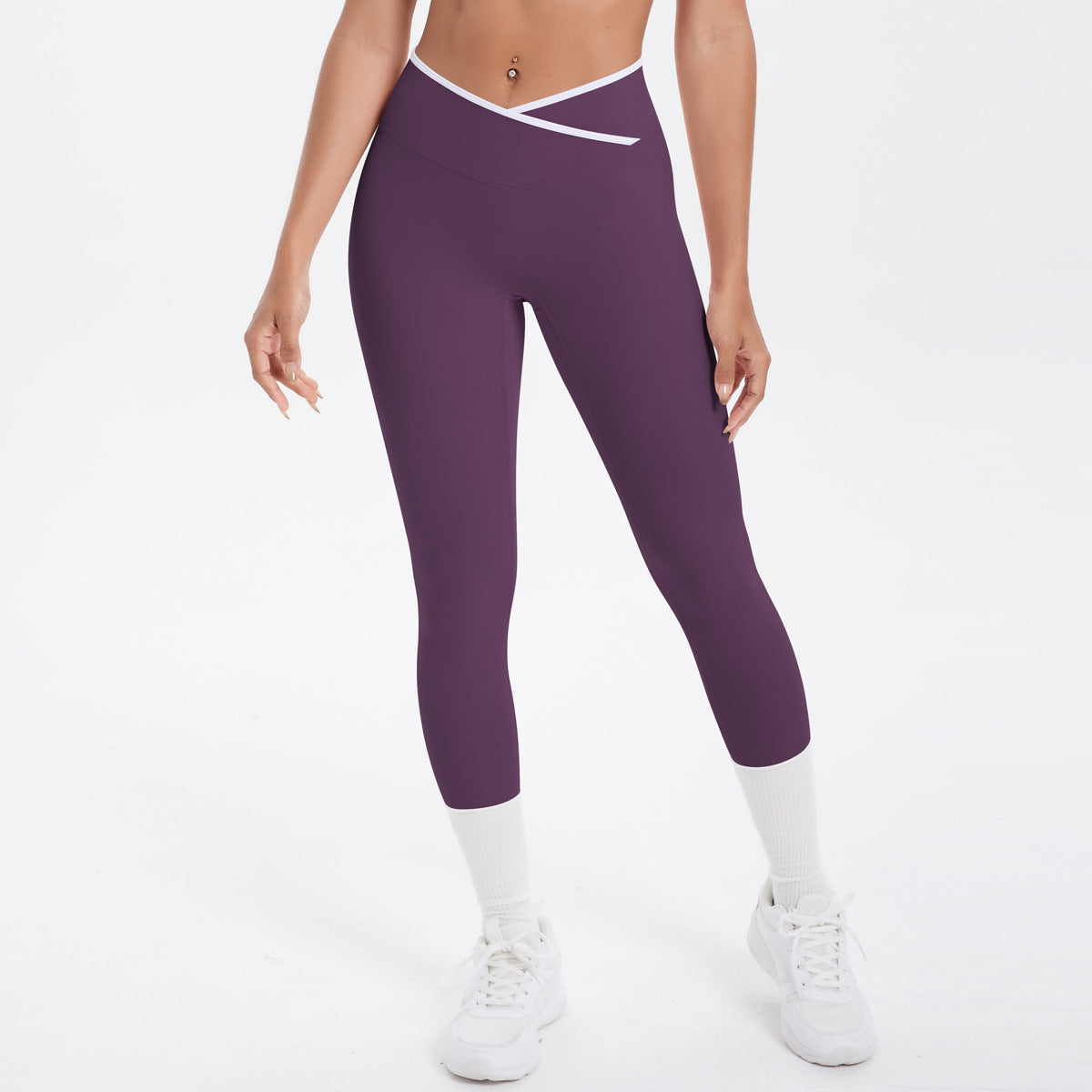 Completo Sportivo Donna – Top Incrociato e Pantaloni a Gamba Larga – Pantaloni 7118 – viola