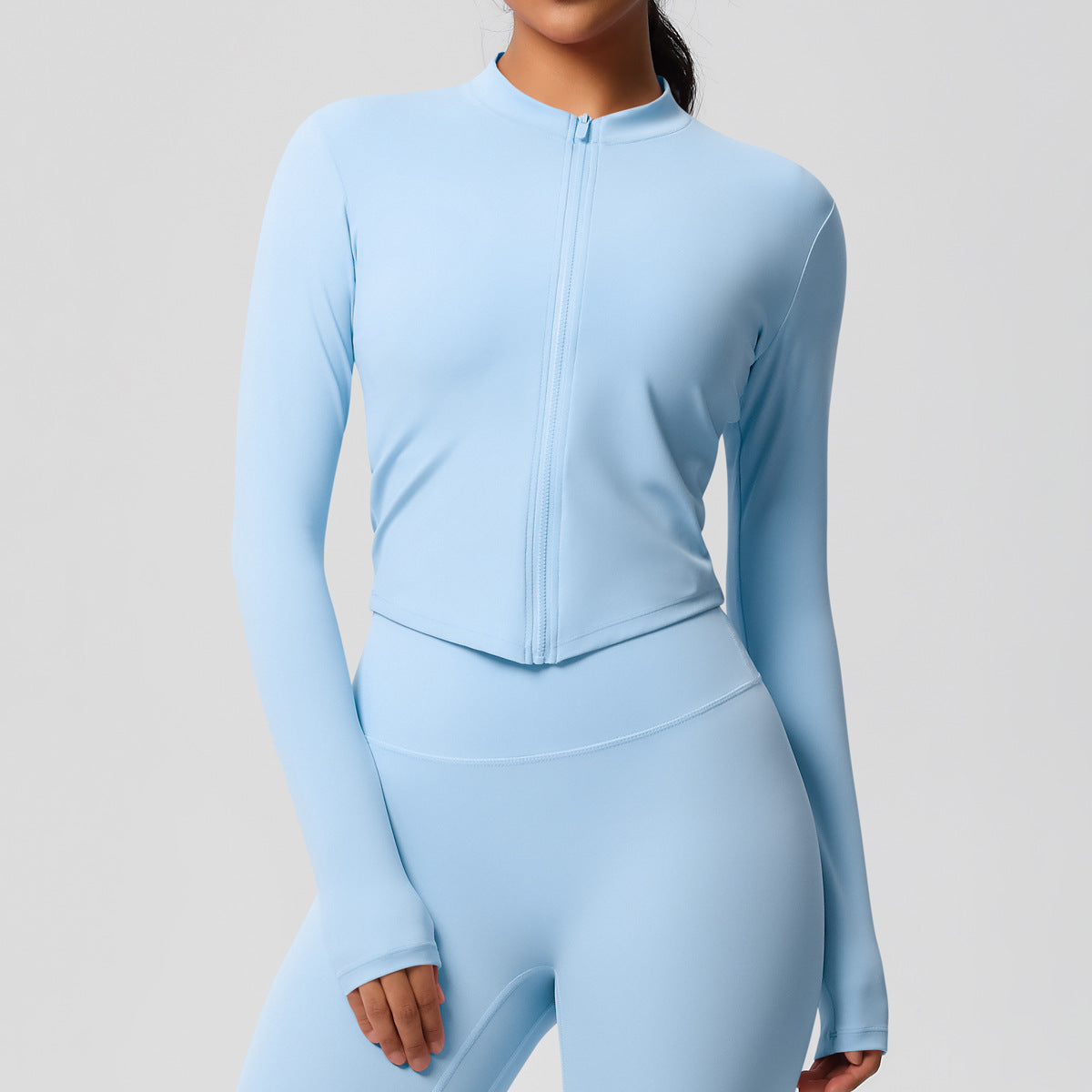 Ensemble de sport femme – Top dos travaillé et pantalon – Veste zippée 7106 – bleu ciel