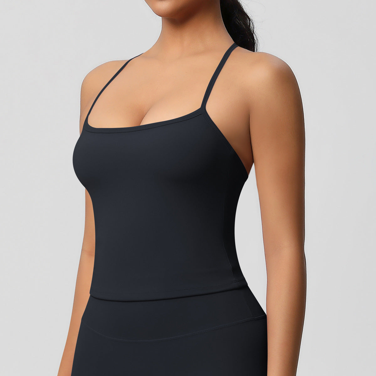 Ensemble de sport femme – Top dos travaillé et pantalon – Débardeur 7107 – noir