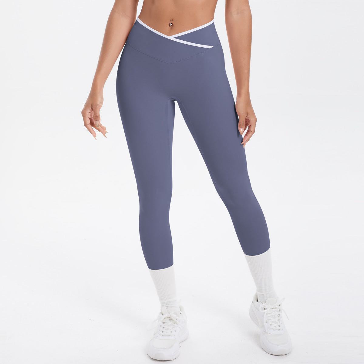 Completo Sportivo Donna – Top Incrociato e Pantaloni a Gamba Larga – Pantaloni 7118 – grigio blu