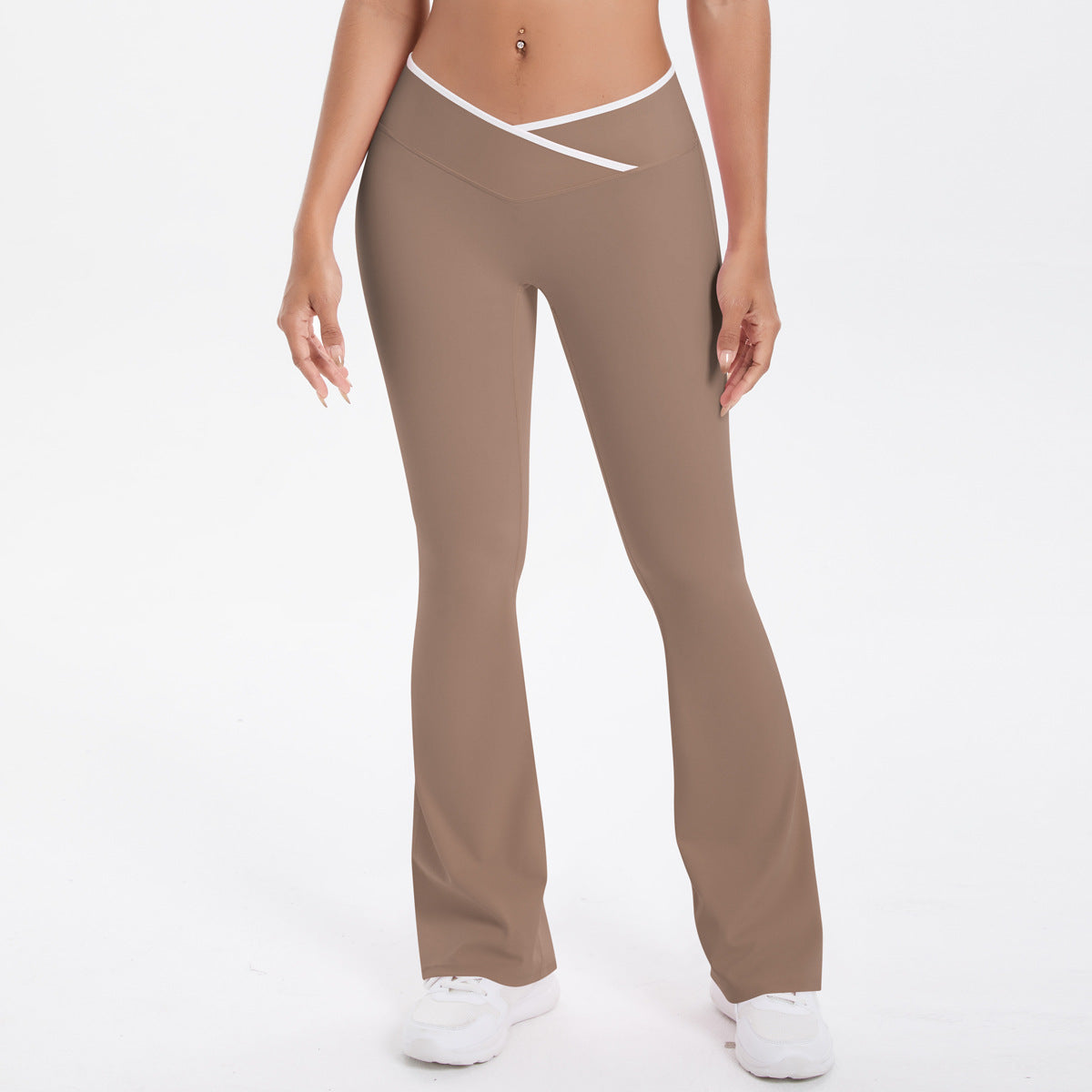 Completo Sportivo Donna – Top Incrociato e Pantaloni a Gamba Larga – Pantaloni a gamba larga 7116 – marrone cacao