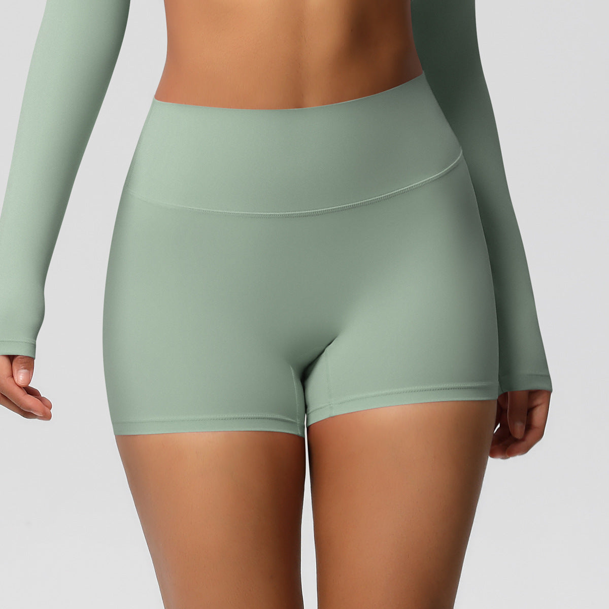 Completo Sportivo Donna – Top Schiena Lavorata e Pantaloni – Shorts 7101 – verde basilico
