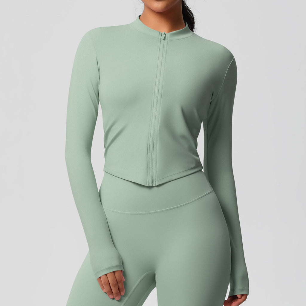 Ensemble de sport femme – Top dos travaillé et pantalon – Veste zippée 7106 – vert basilic
