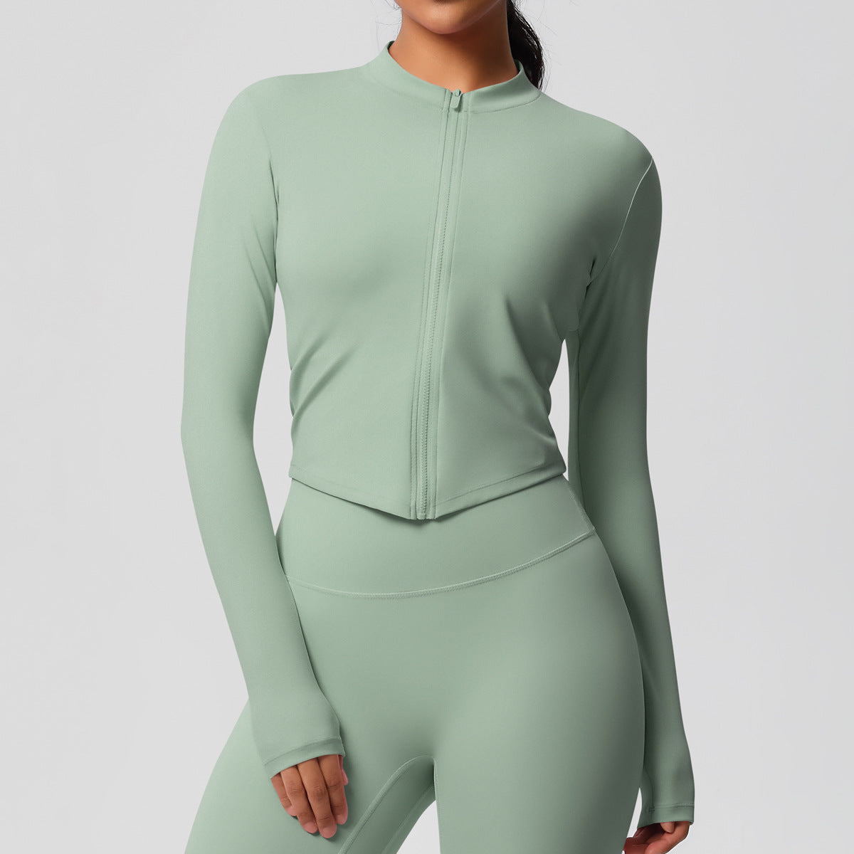 Completo Sportivo Donna – Top Schiena Lavorata e Pantaloni – Giacca con zip 7106 – verde basilico