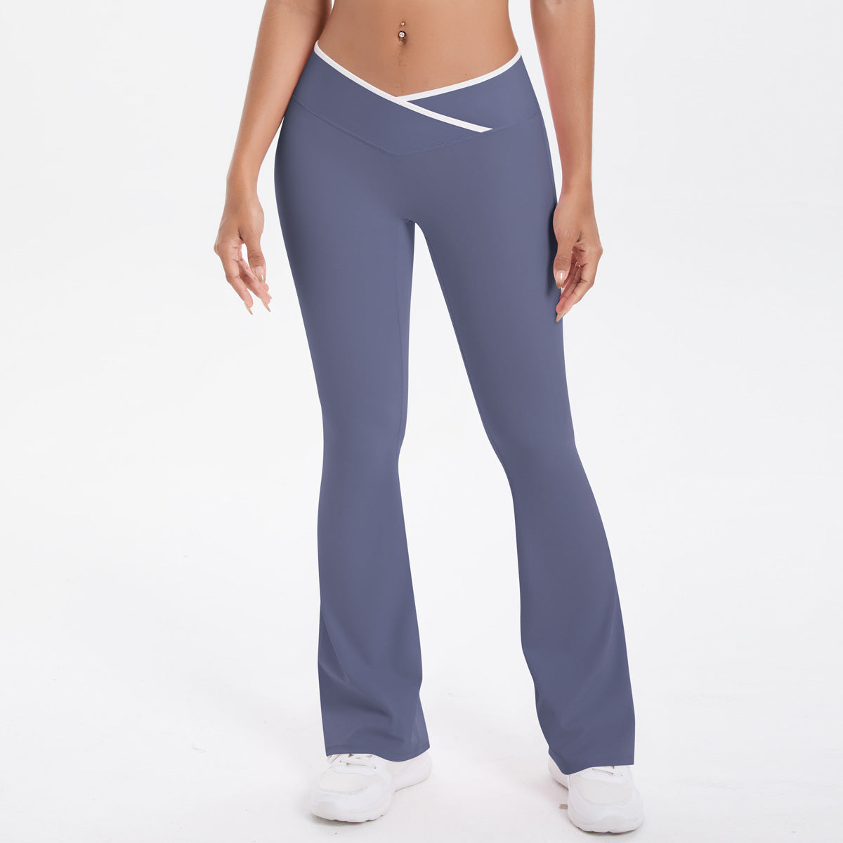 Completo Sportivo Donna – Top Incrociato e Pantaloni a Gamba Larga – Pantaloni a gamba larga 7116 – grigio blu
