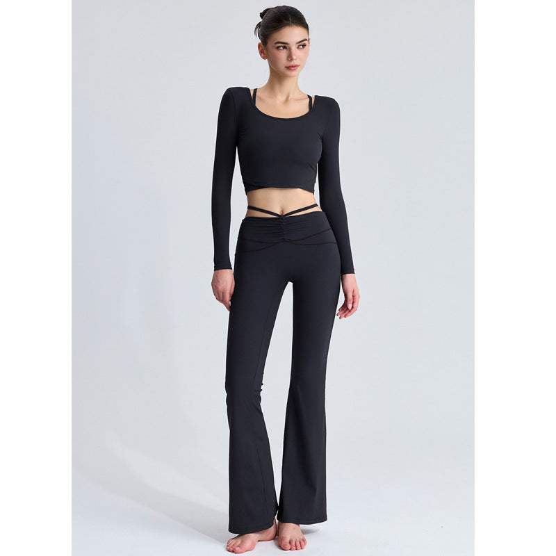 Set Fitness Donna – Crop Top e Pantaloni Svasati – Blu navy