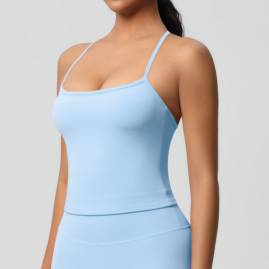 Ensemble de sport femme – Top dos travaillé et pantalon – Débardeur 7107 – bleu ciel