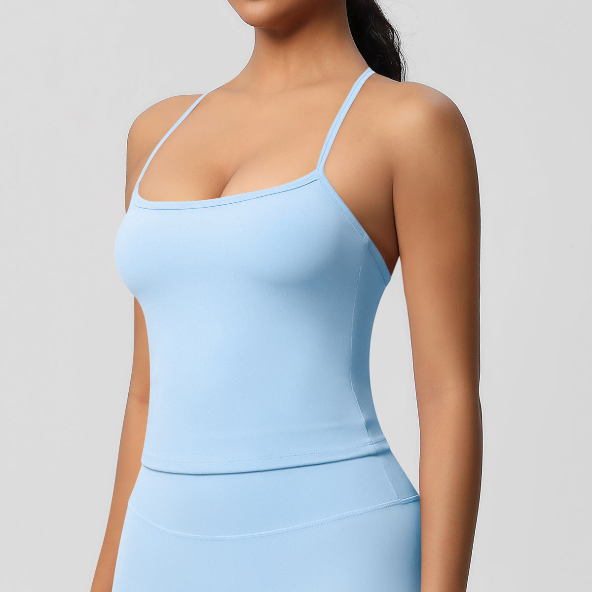 Ensemble de sport femme – Top dos travaillé et pantalon – Débardeur 7107 – bleu ciel