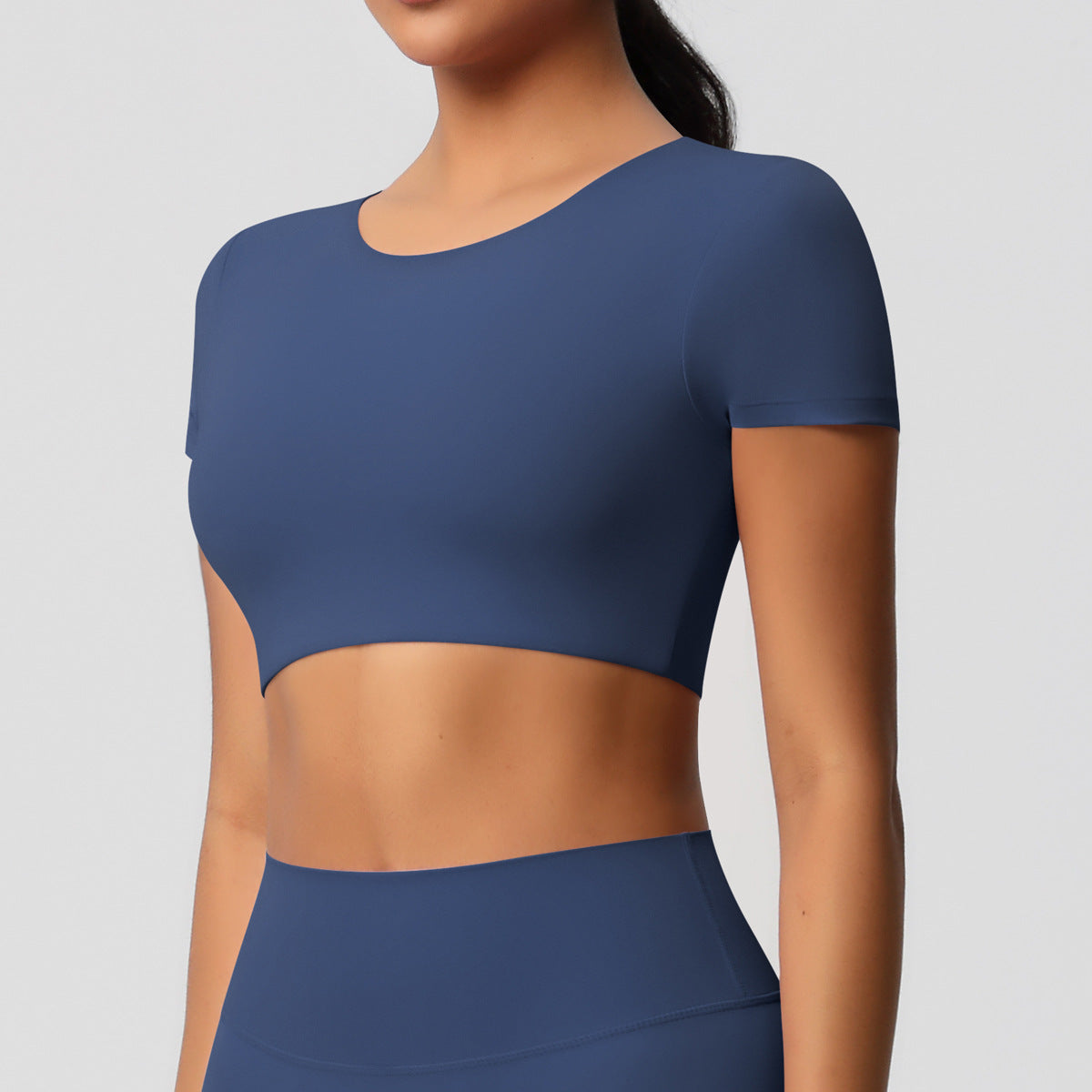Completo Sportivo Donna – Top Schiena Lavorata e Pantaloni – Maglia manica corta 7105 – blu