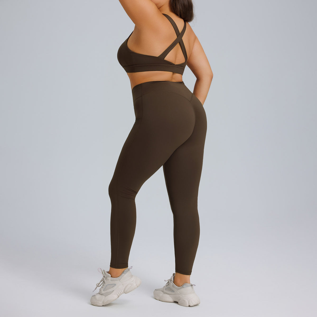 Completo Sportivo Donna – Top e Leggings per Corsa – Completo top + leggings – cioccolato