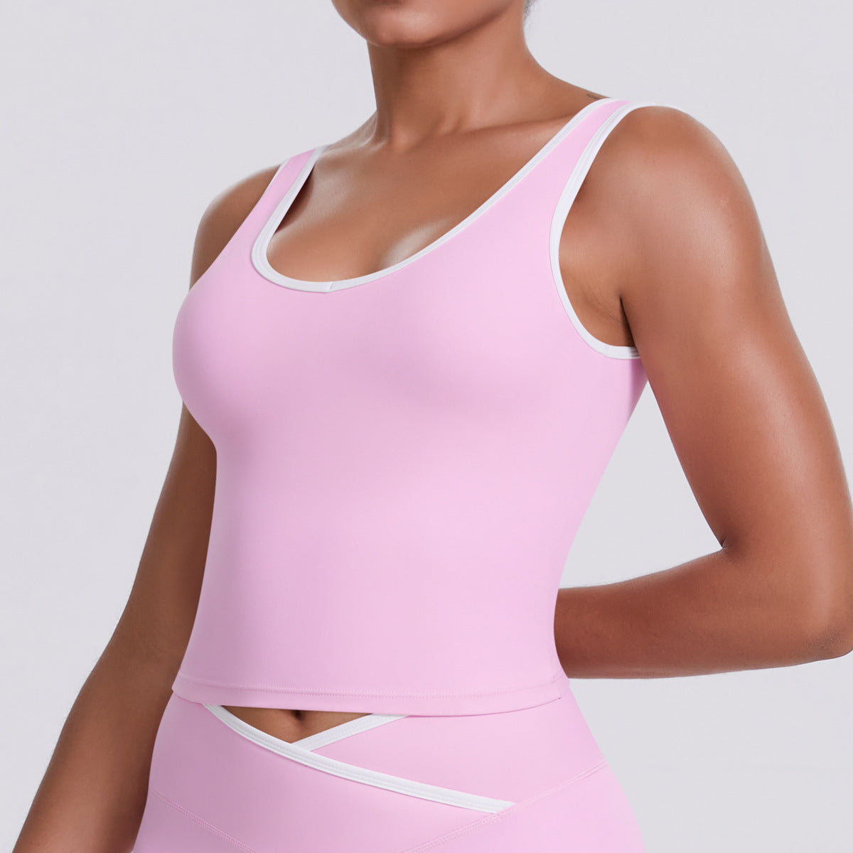 Completo Sportivo Donna – Top Incrociato e Pantaloni a Gamba Larga – Canotta 7119 – rosa ciliegia
