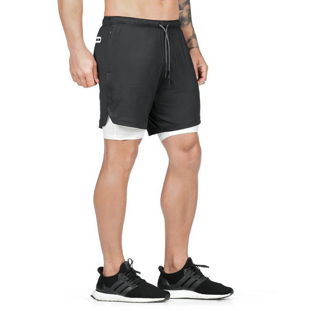 Pantaloncini Sportivi Uomo 2 in 1 con Tasche Zip – Nero