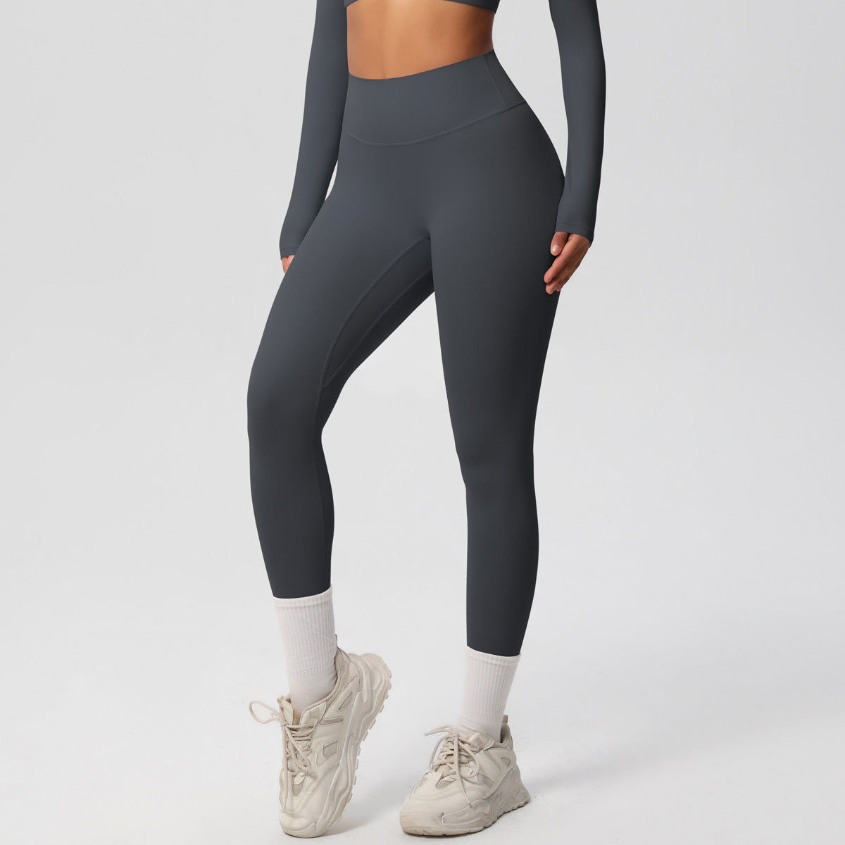 Completo Sportivo Donna – Top Schiena Lavorata e Pantaloni – Pantaloni 7100 – grigio grafite