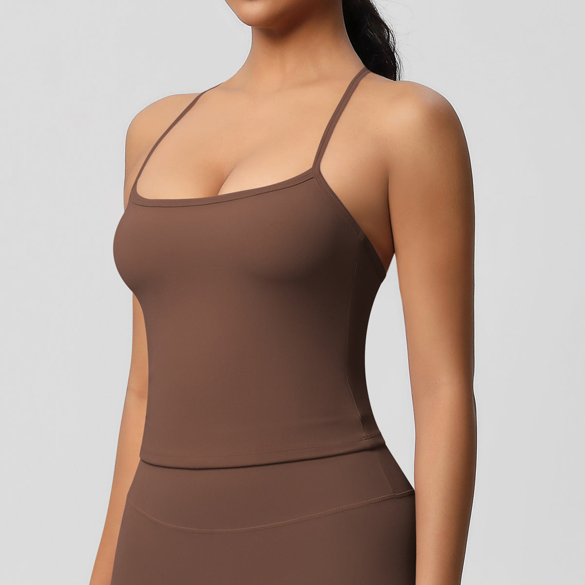 Ensemble de sport femme – Top dos travaillé et pantalon – Débardeur 7107 – châtaigne
